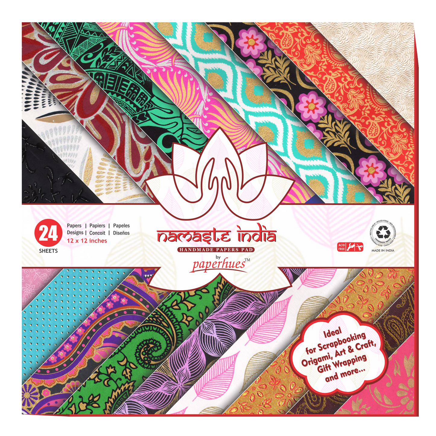 Namaste India: Handmade Scrapbook Papers 12x12" Pad, 24 Sheets