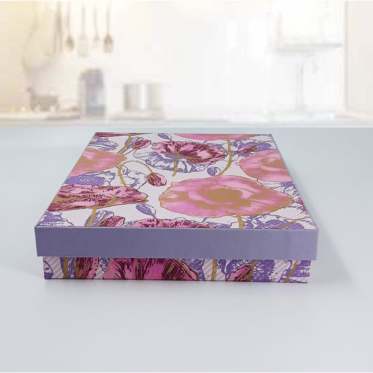 Rectangular Cardboard Gift Box in Silk Screened Handmade Paper