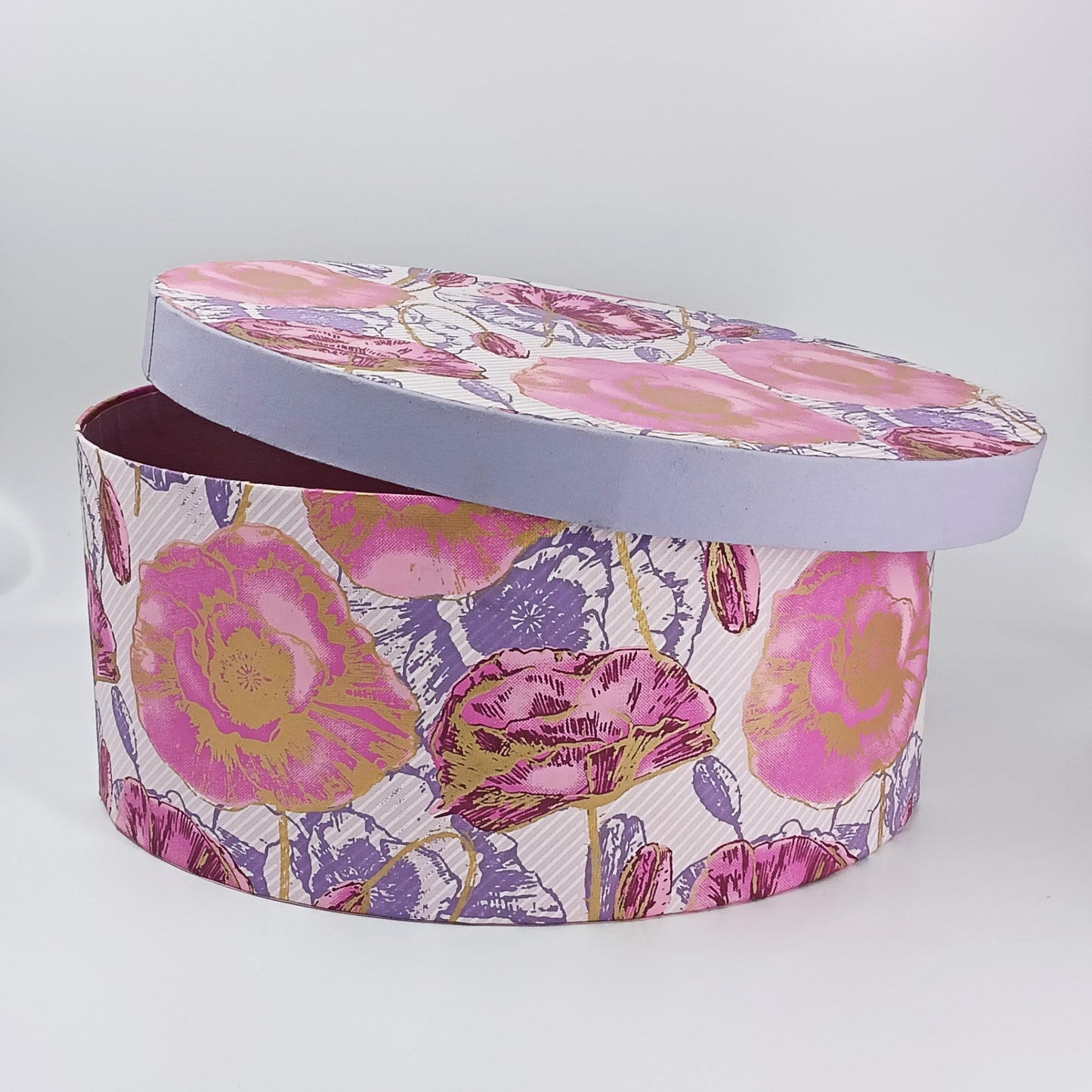 Oval Cardboard Gift Box in Silk Screened Handmade Paper