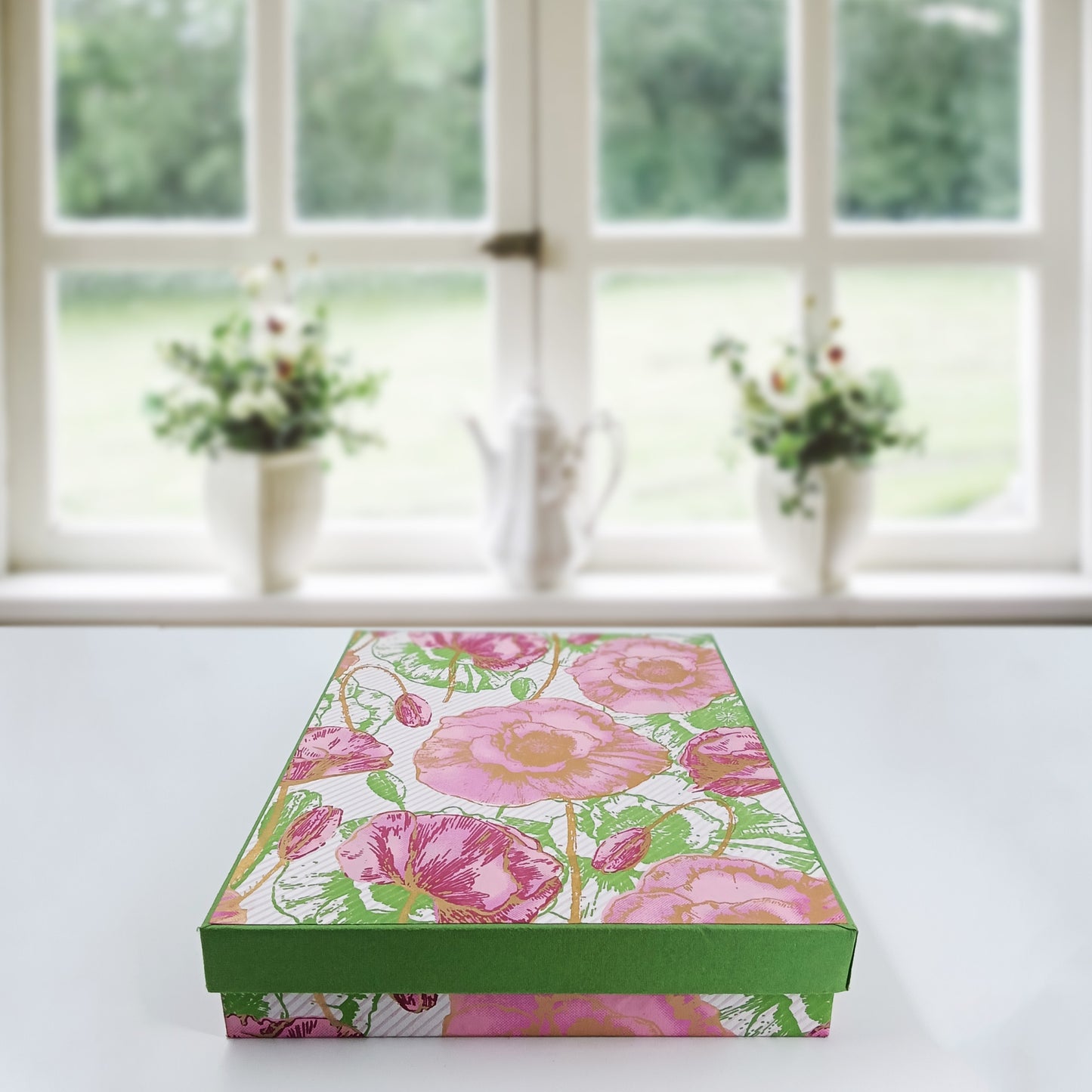 Rectangular Cardboard Gift Box in Silk Screened Handmade Paper