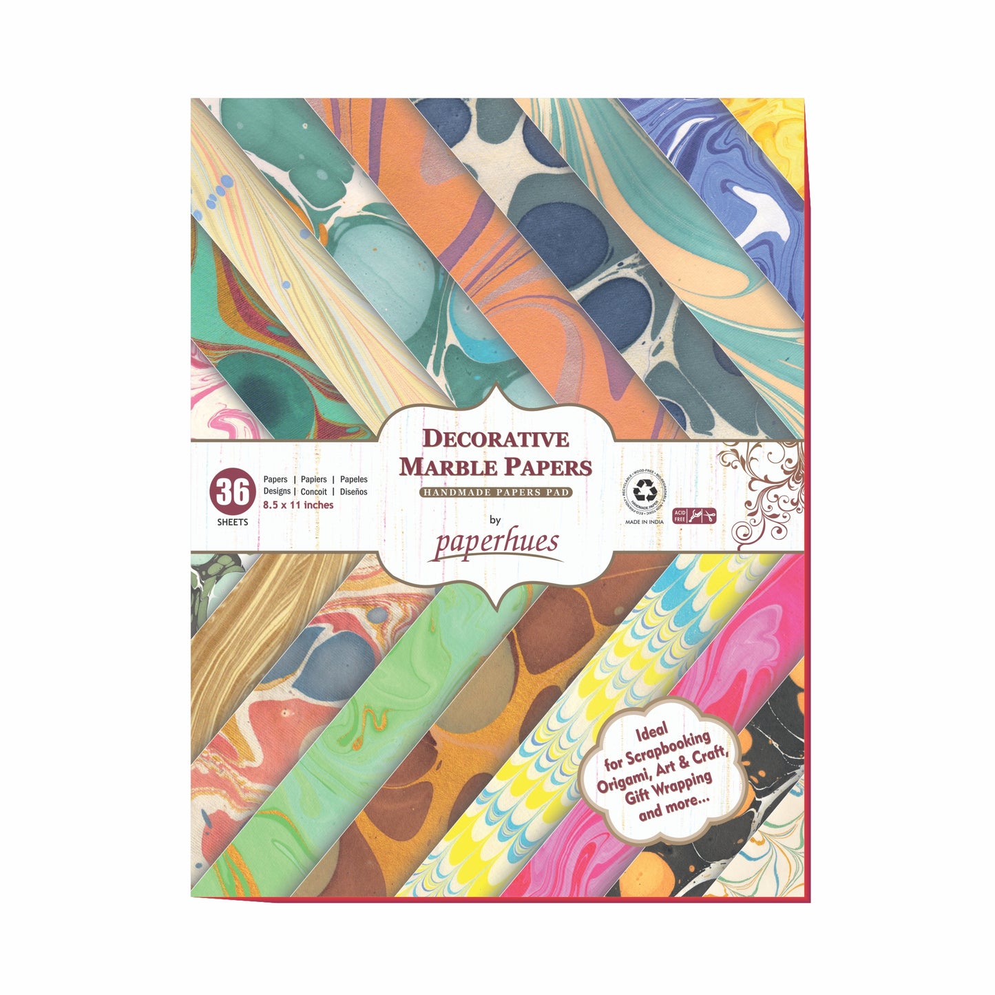 Paperhues Marbled Handmade Scrapbook Papers: 8.5x11" Pad with 36 Sheets