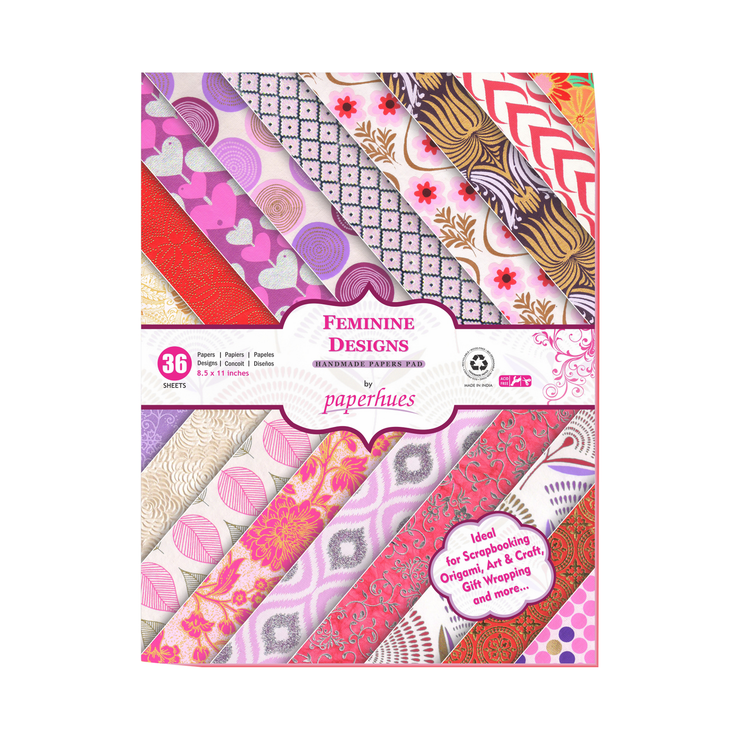 Paperhues Feminine Designs Collection Scrapbook Paper 8.5x11" Pad 36 Sheets