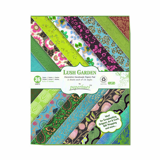 Paperhues Lush Garden Handmade Scrapbook Paper 8.5 x 11" Pad, 36 Sheets (2 Sheets Each of 18 Styles)