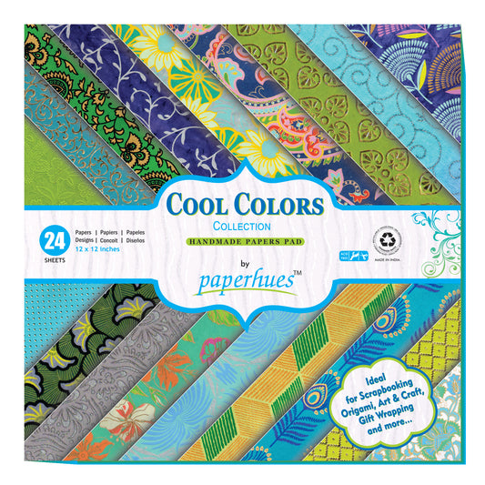 Paperhues Cool Colors Collection Handmade Scrapbook Papers: 12x12" Pad, 24 Sheets