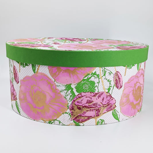 Oval Cardboard Gift Box in Silk Screened Handmade Paper