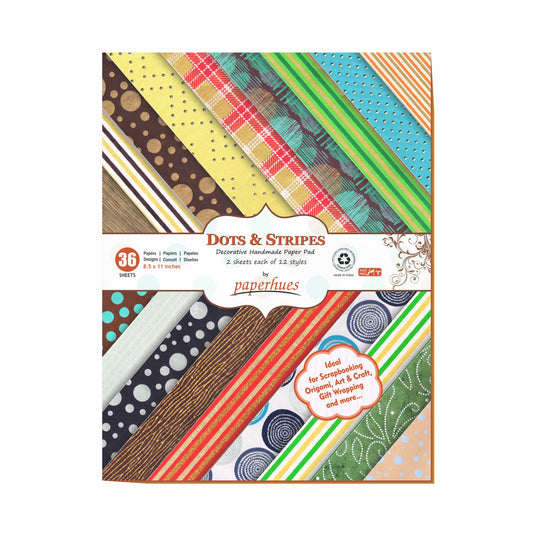 Whimsical Harmony: Dots & Stripes Collection Handmade Scrapbook Paper 8.5x11" Pad, 36 Sheets