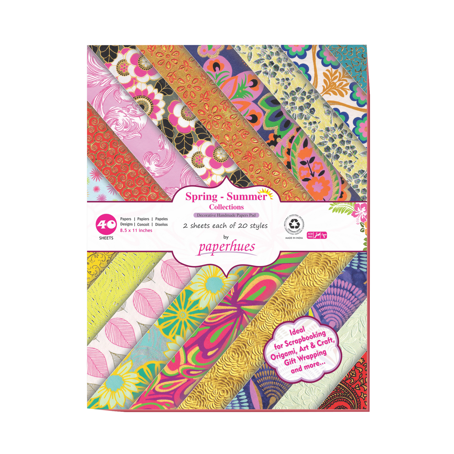 Blooming Creations: Spring-Summer Decorative Handmade Scrapbook Paper 8.5x11" Pad, 40 Sheets