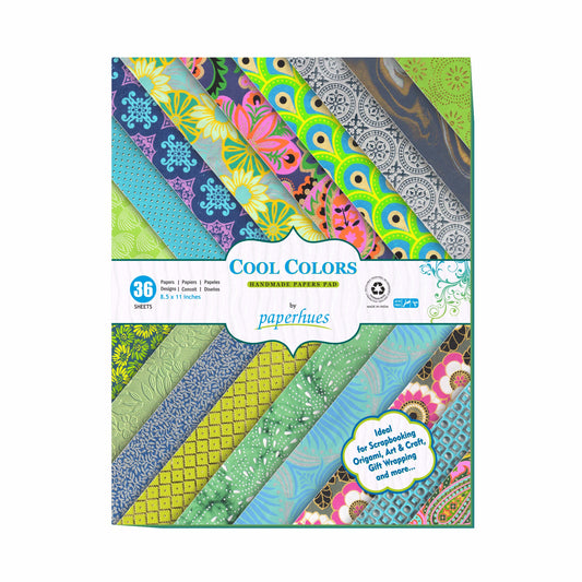 Paperhues Cool Colors Collection Handmade Scrapbook Papers: 8.5x11" Pad, 36 Sheets