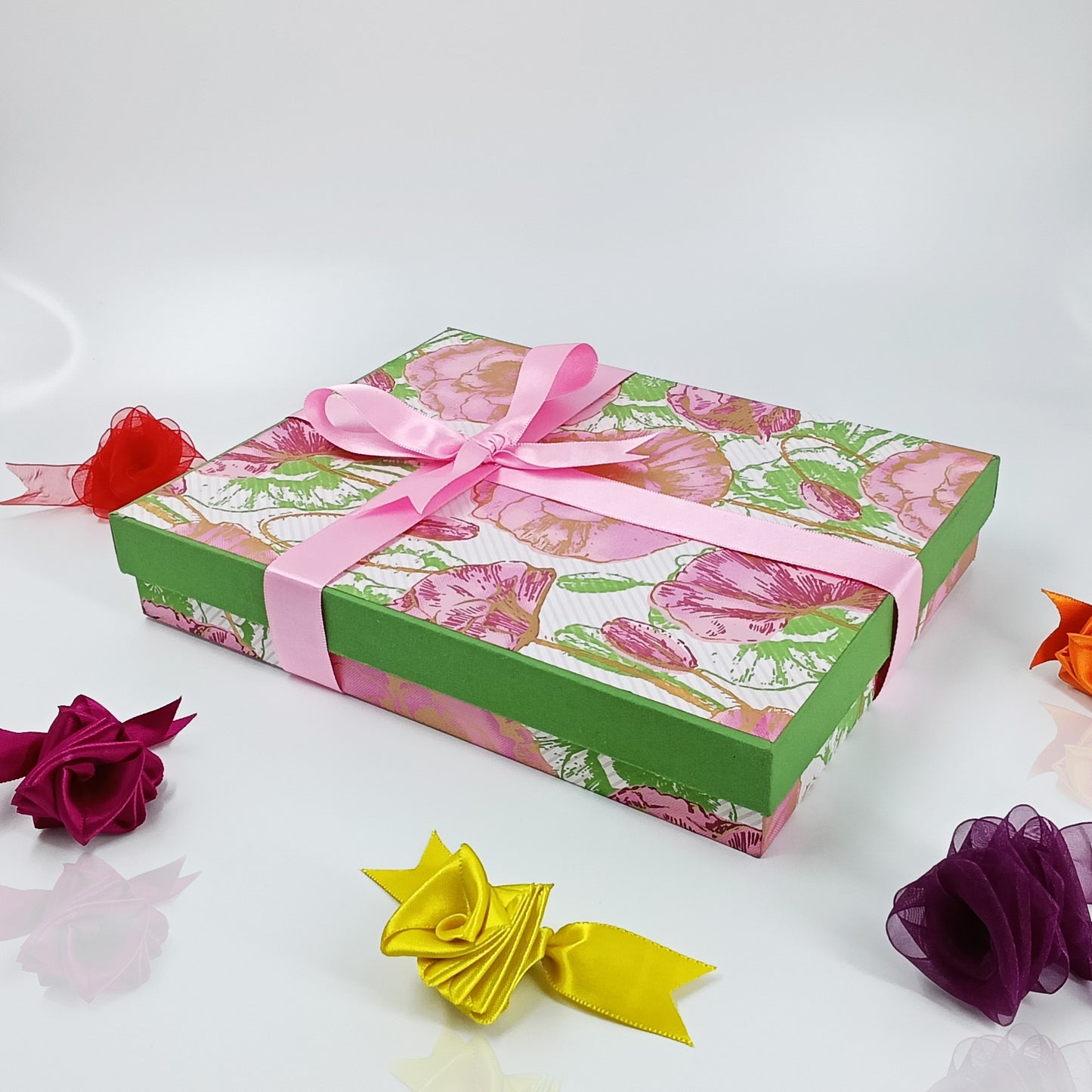 Rectangular Cardboard Gift Box in Silk Screened Handmade Paper