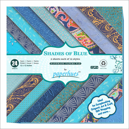 Shades of Blue Handmade Scrapbook Paper: 12x12" Pad, 24 Sheets