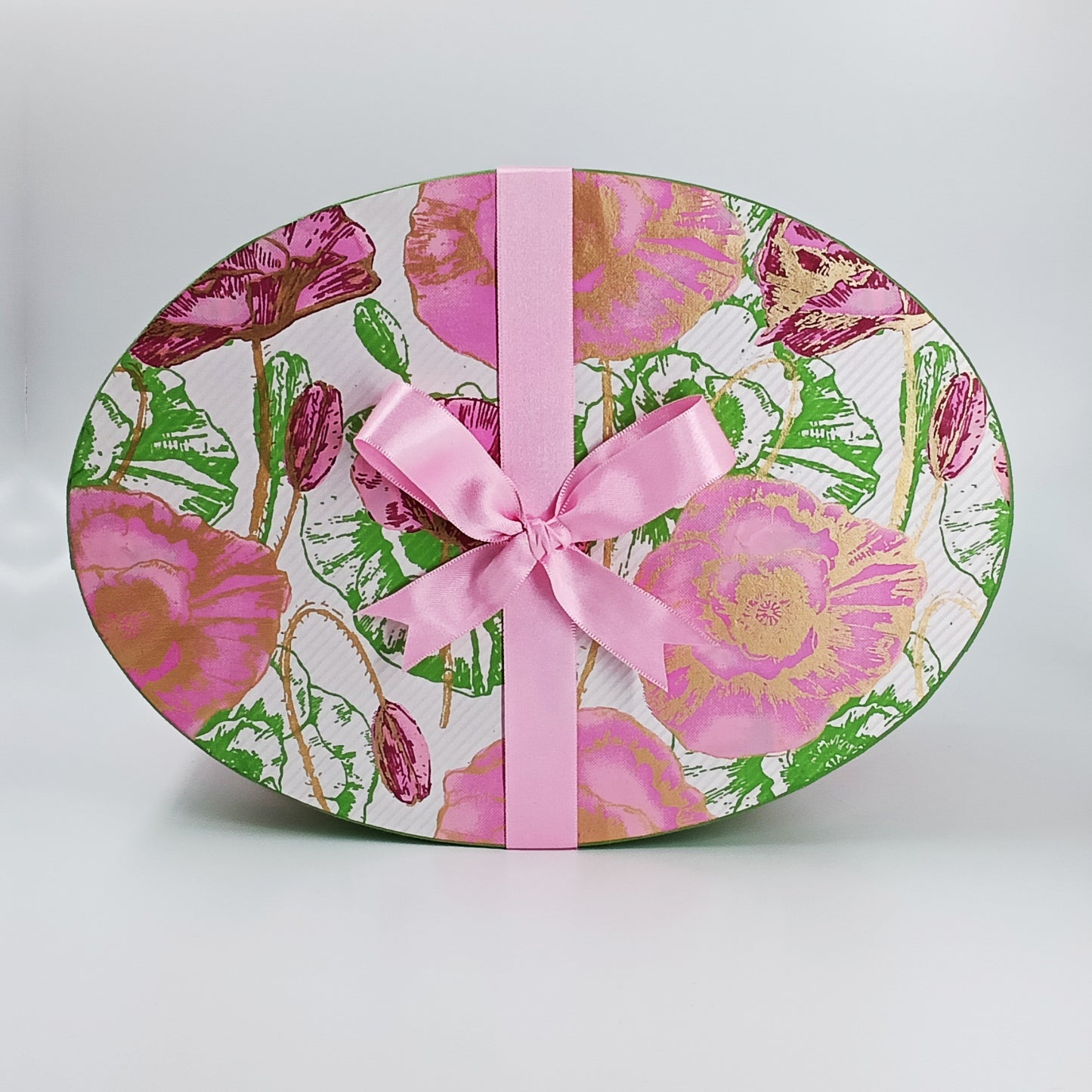 Oval Cardboard Gift Box in Silk Screened Handmade Paper