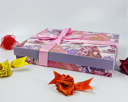 Rectangular Cardboard Gift Box in Silk Screened Handmade Paper