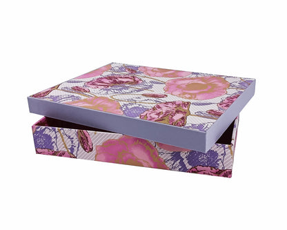 Rectangular Cardboard Gift Box in Silk Screened Handmade Paper