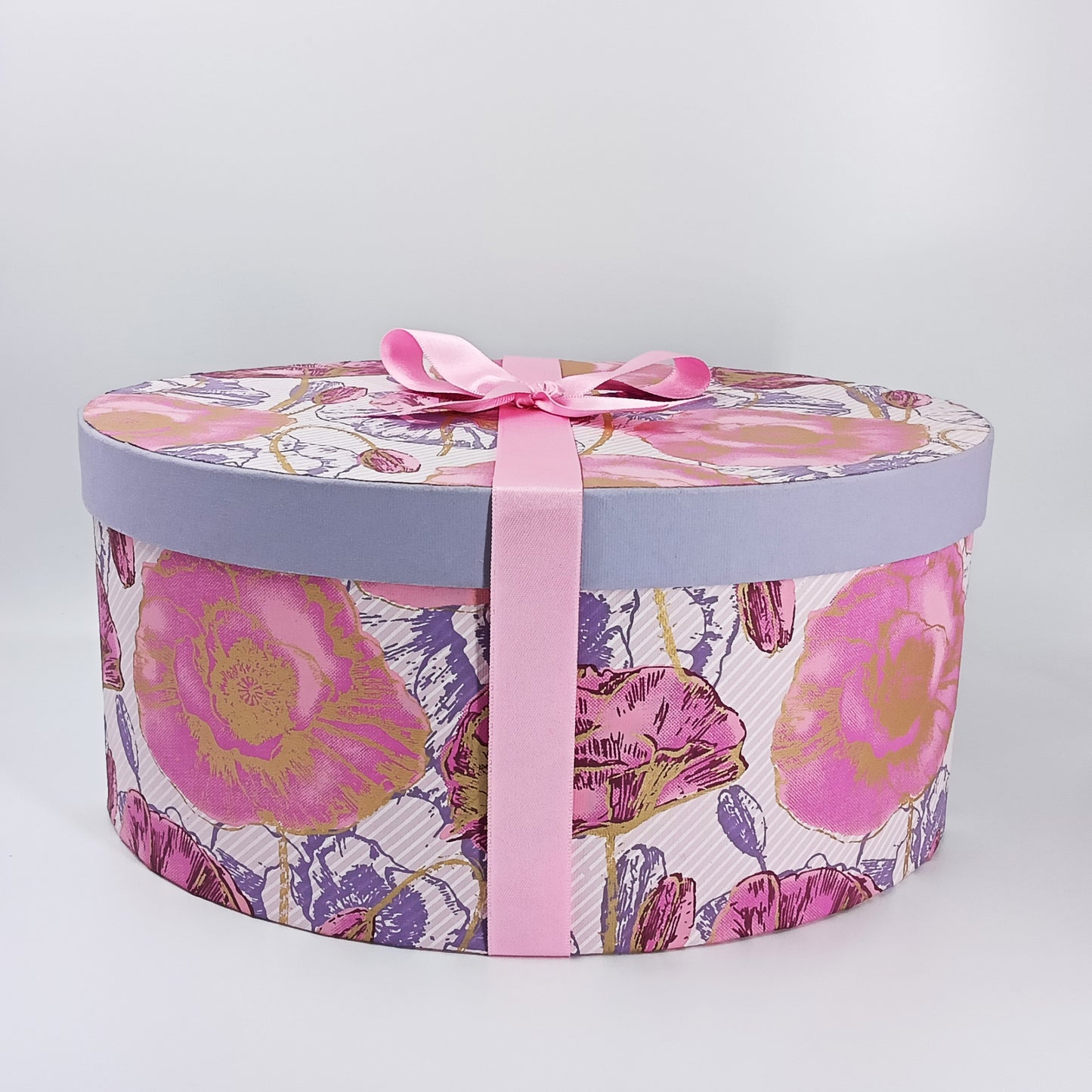 Oval Cardboard Gift Box in Silk Screened Handmade Paper