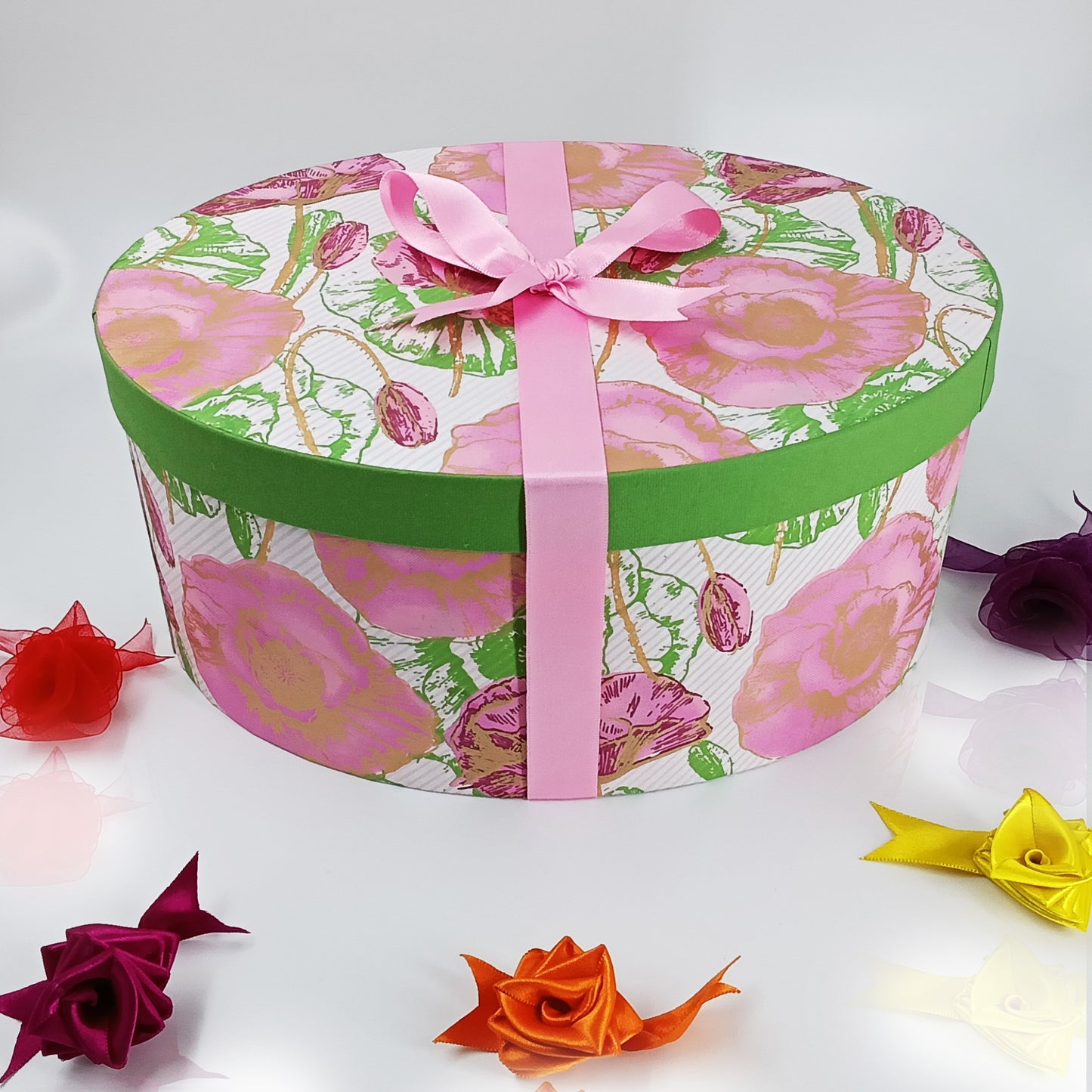 Oval Cardboard Gift Box in Silk Screened Handmade Paper