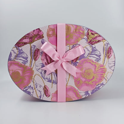 Oval Cardboard Gift Box in Silk Screened Handmade Paper