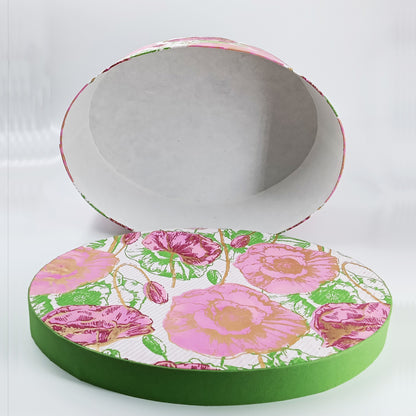 Oval Cardboard Gift Box in Silk Screened Handmade Paper