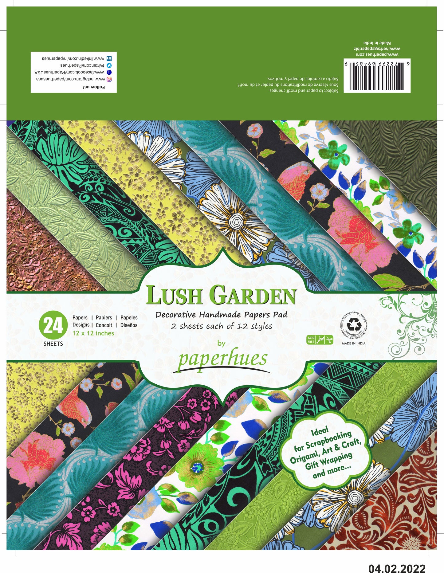 Paperhues Lush Garden Handmade Scrapbook Paper: 12x12" Pad, 24 Sheets