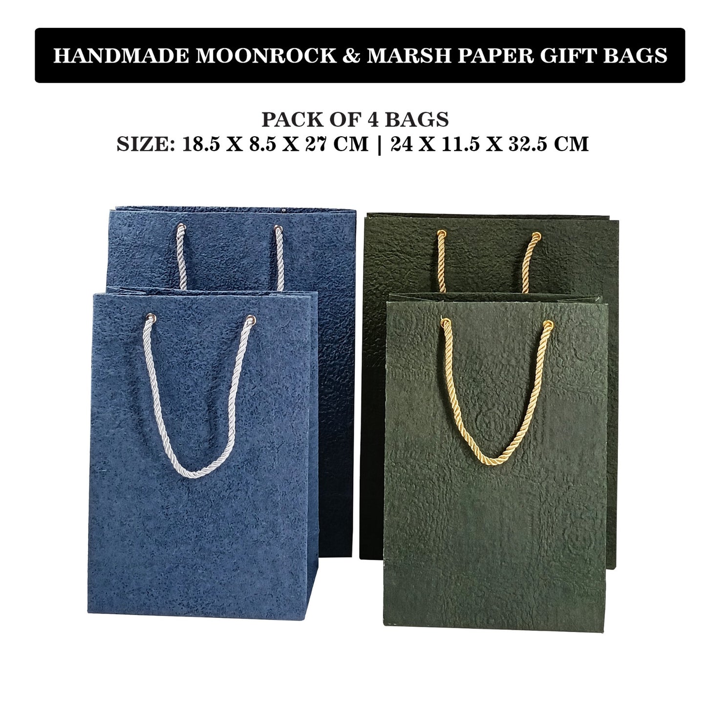 Paperhues Pack of 4 Handmade Moonrock & Marsh Paper Gift Bags – Perfect for Diwali, Weddings, Birthdays, and Festive Celebrations