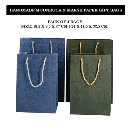 Paperhues Pack of 4 Handmade Moonrock & Marsh Paper Gift Bags – Perfect for Diwali, Weddings, Birthdays, and Festive Celebrations